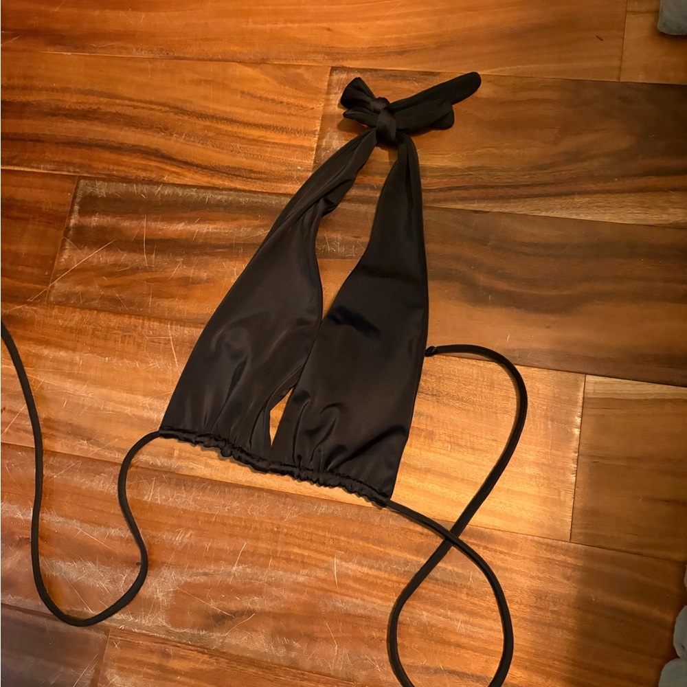 Tan Lines Black‎ Triangle Bikini Top | XS | Halter Tie | By Sivan Ayla (0692)